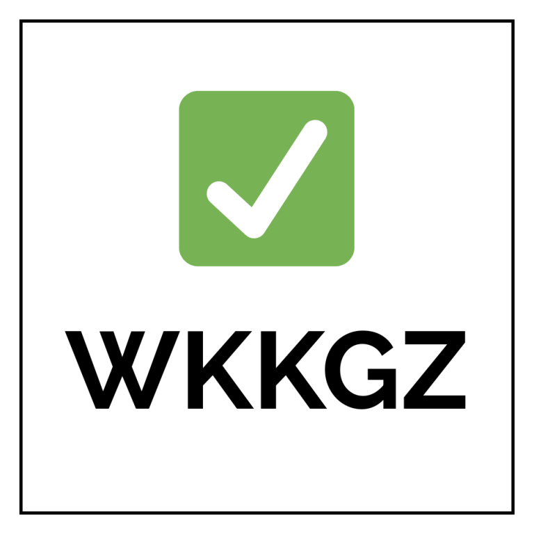 Een wit vlak met groen vinkje en de letters 'WKKGZ'.