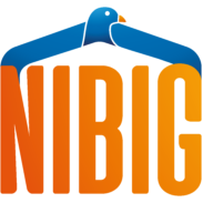 Logo van NIBIG in oranje en blauw.